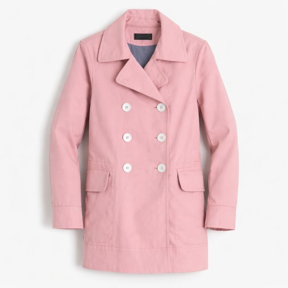 J. Crew Peacoat Womens 10 Pink Double Breasted Heavyweight Cotton Twill Jacket - Picture 1 of 5